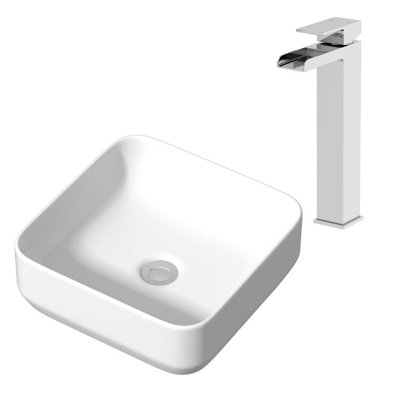 Aurora Ceramic Bathroom Vanity Wash Basin Sink Countertop Single Lever Mixer Tap Bundle