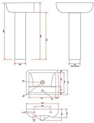 Aurora Ceramic Modern Square Basin Wash Sink Full Pedestal Single Tap Hole Bathroom