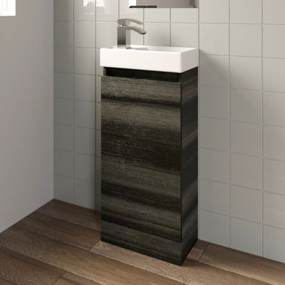 Aurora Charcoal Floor Standing 400mm Slim Vanity Unit Basin Sink Cloakroom Bathroom