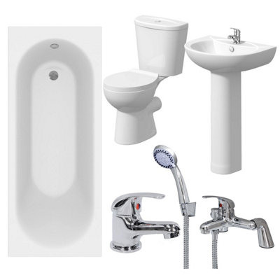 Aurora Cheap Bathroom Suite 1700 Straight Bath Toilet WC Basin Sink Tap Shower Mixer