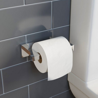 Aurora Chrome Square Wall Mounted Bathroom WC Toilet Roll Holder Stylish Modern