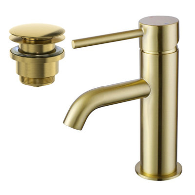 Aurora Cloakroom Basin Mixer Tap & Waste Set - Round Single Lever - Brushed Brass