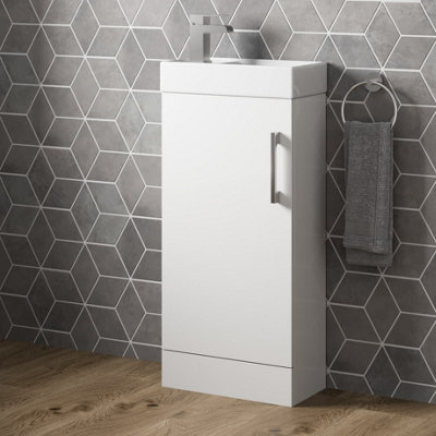 Aurora Cloakroom Freestanding Vanity Unit Modern Bathroom Compact Basin Sink White