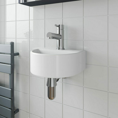 Aurora Cloakroom Wall Hung Basin Sink Hand Wash Round 1 Tap Hole White Modern Bathroom