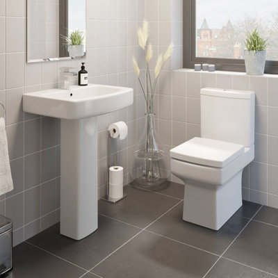 Aurora Close Coupled Toilet and Basin Sink Set Bathroom Modern Cloakroom Ceramic Suite