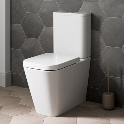 Aurora Close Coupled Toilet Square Space Saving Pan Bathroom WC Ceramic Soft Close Seat