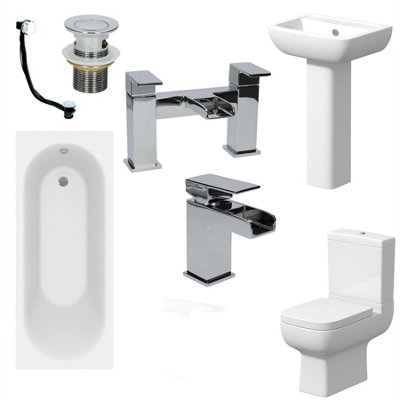 Aurora Complete Bathroom Suite 1500mm Bath Single Ended Toilet WC Basin Sink Taps Waste