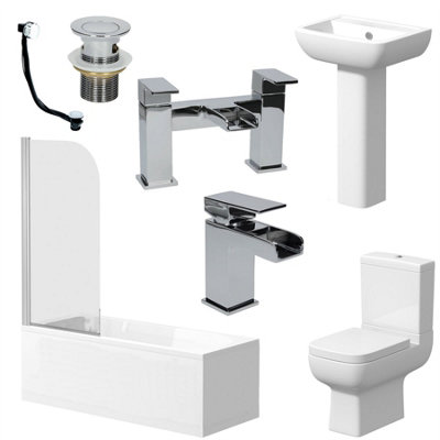 Aurora Complete Bathroom Suite 1700mm Bath Single Ended Toilet WC Basin Sink Taps Waste
