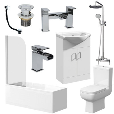 Aurora Complete Bathroom Suite 1700mm Bath Toilet WC Basin Shower Screen Tap Shower
