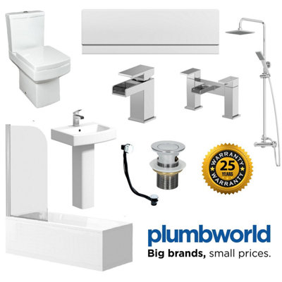 Aurora Complete Bathroom Suite Close Coupled Toilet Basin Straight Bath Screen Taps