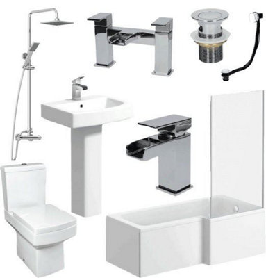 Aurora Complete Bathroom Suite L Shape 1600mm Right Hand Bath Screen Toilet Basin Taps