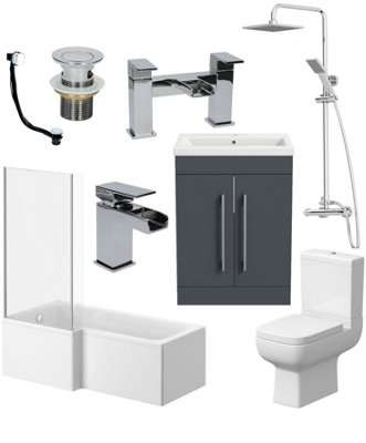 Aurora Complete Bathroom Suite L Shape LH 1600 Bath Toilet Vanity Unit Taps Shower Grey