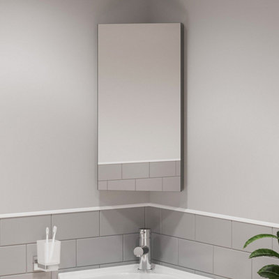 Aurora Corner Bathroom Mirror Cabinet Cupboard Single Door Wall Mounted Stainless Steel