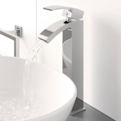 Aurora Countertop Basin Mixer Tap Modern Mono High Rise Tall Taps Curved Spout Chrome