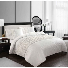 Aurora Crinkle Panel Duvet Cover Set White Bedding