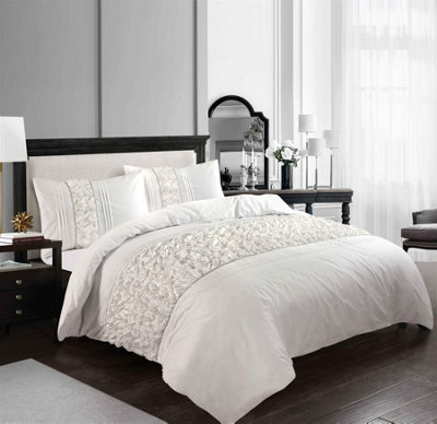 Aurora Crinkle Panel Duvet Cover Set White Bedding