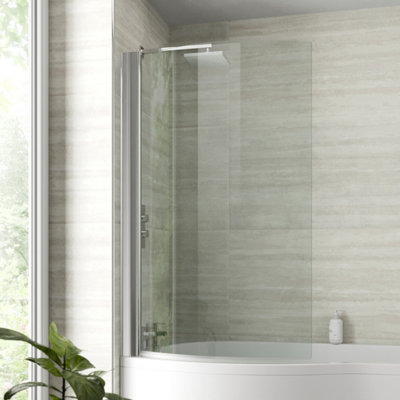Aurora Curved Bath Shower Screen P Shape Pivot Hinged Toughened Safety Glass Frameless