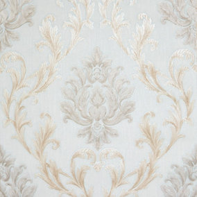 Aurora Damask Wallpaper In Duck Egg Green With Vintage Cream And Gold