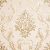 Aurora Damask Wallpaper In Shimmering Ivory With Gold And Silver
