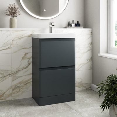 Aurora Floorstanding Bathroom Vanity Unit Basin Sink Storage Furniture Cabinet 500 Grey