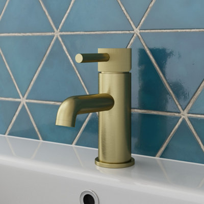 Aurora Fluted Basin Sink Mixer Tap Bathroom Mono Round Single Lever Brushed Brass