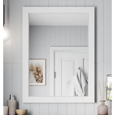 Aurora Framed Wooden Bathroom Mirror Wood Frame Wall Mounted Mirrors White 800 x 600mm