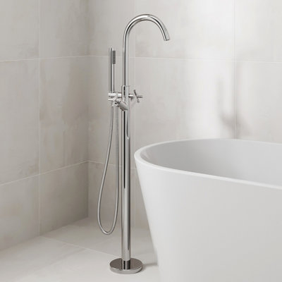 Aurora Freestanding Bathroom Tap Bath Shower Mixer Chrome Floor Mounted Free Standing