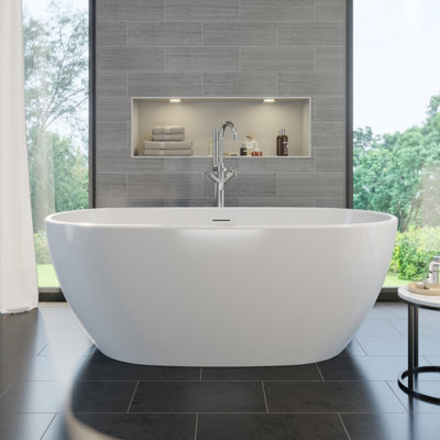 Aurora Freestanding Double Ended Bath Luxury Acrylic Bathtub & Waste White 1500x730mm
