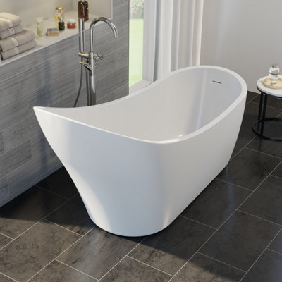 Aurora Freestanding Double Ended Bath Luxury Acrylic Bathtub & Waste White 1650x690mm