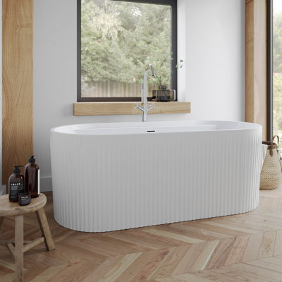 Aurora Freestanding Double Ended Bath Luxury Fluted Acrylic Bathtub Waste White 1700mm