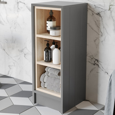 Aurora Freestanding Open Shelf Unit Storage Cabinet Grey Bathroom Furniture 300mm