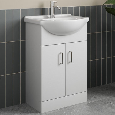 Aurora Freestanding Vanity Unit Basin Sink Bathroom Storage Furniture Gloss White 560mm