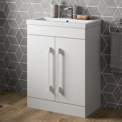Aurora Freestanding Vanity Unit Bathroom Cabinet Furniture Basin Gloss 600mm White
