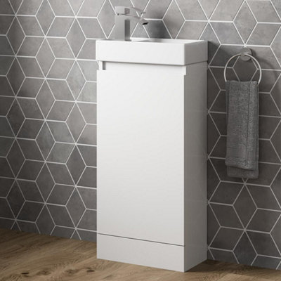 Aurora Gloss White Floor Standing 400mm Slim Vanity Unit Basin Sink Cloakroom Bathroom