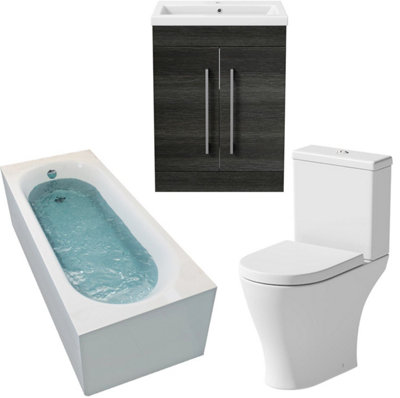 Aurora Grey Bathroom Suite 1700 Straight Bath 600 Vanity Unit Toilet Basin Sink