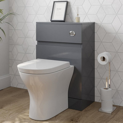 Aurora Grey Gloss Back to Wall Toilet Unit & D Shape Toilet - 500 x 320mm