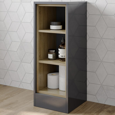 Aurora Grey Gloss Cloakroom Freestanding Open Shelf Unit - 300mm