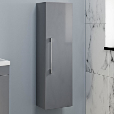 Aurora Grey Gloss Wall Hung Tall Bathroom Cabinet 1200 x 350mm