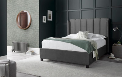 Aurora Grey Velvet Ottoman Bed King Size