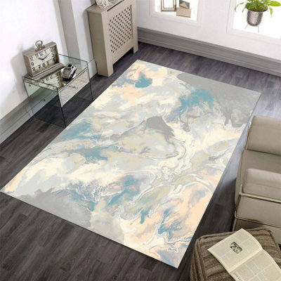 Aurora Haze Marble Abstract Rugs in Azure Blue - 160x230cm