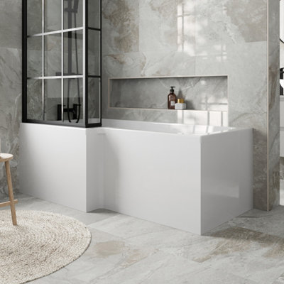 Aurora L Shaped Shower Bath Front Side Panel Modern Bathroom White Gloss MDF 1700mm