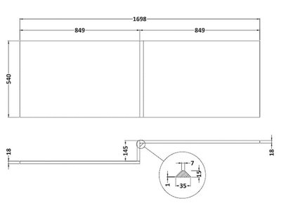 Aurora L Shaped Shower Bath Left Hand Bathtub 1700 Screen with Rail Front Panel Acrylic