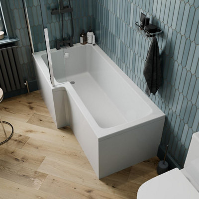 Aurora L Shaped Shower Bath Left Hand Glass Shower Screen Panel Acrylic Bathtub 1700mm