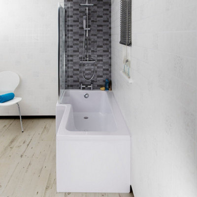 Aurora L Shaped Shower Bath Left Hand Glass Shower Screen Panel Acrylic Bathtub 1700mm