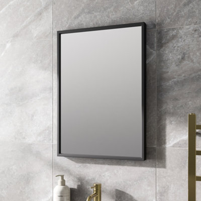 Aurora Large Modern Rectangular Glass Mirror 70x50cm Black Frame Wall Mounted Vanity