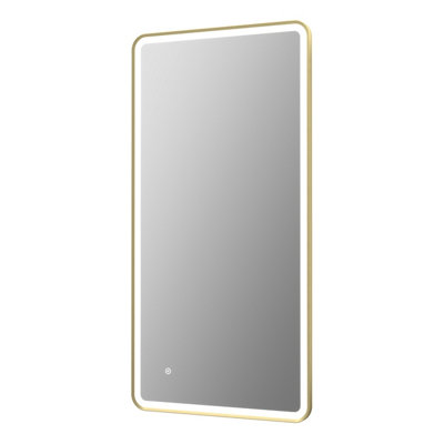 Aurora Large Rectangular LED Mirror Touch Bathroom Demister Brushed Brass 1200x600mm