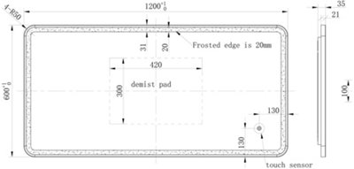 Aurora Large Rectangular LED Mirror Touch Bathroom Demister Brushed Brass 1200x600mm
