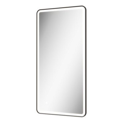 Aurora Large Rectangular LED Mirror Touch Bathroom Demister Mains Matt Black 1200x600mm