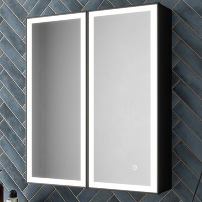 Aurora LED Bathroom Mirror Cabinet Demister Shaver Socket Touch Wall Mounted 700x600mm