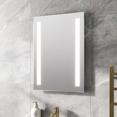 Aurora LED Bathroom Mirror Illuminated Vertical Horizontal Battery Powered 500x700mm